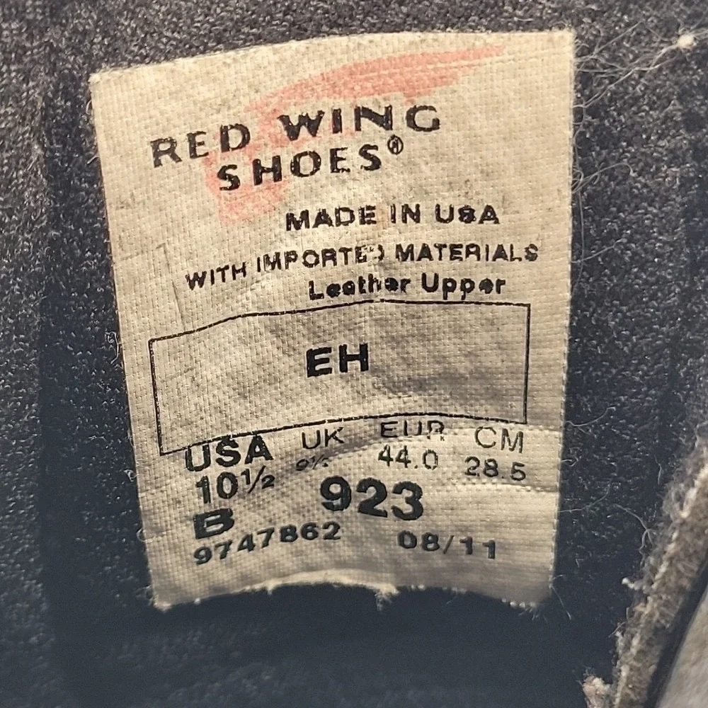 Red Wing 923 Men's 10.5 D Black Work Boots Made USA DynaForce Leather